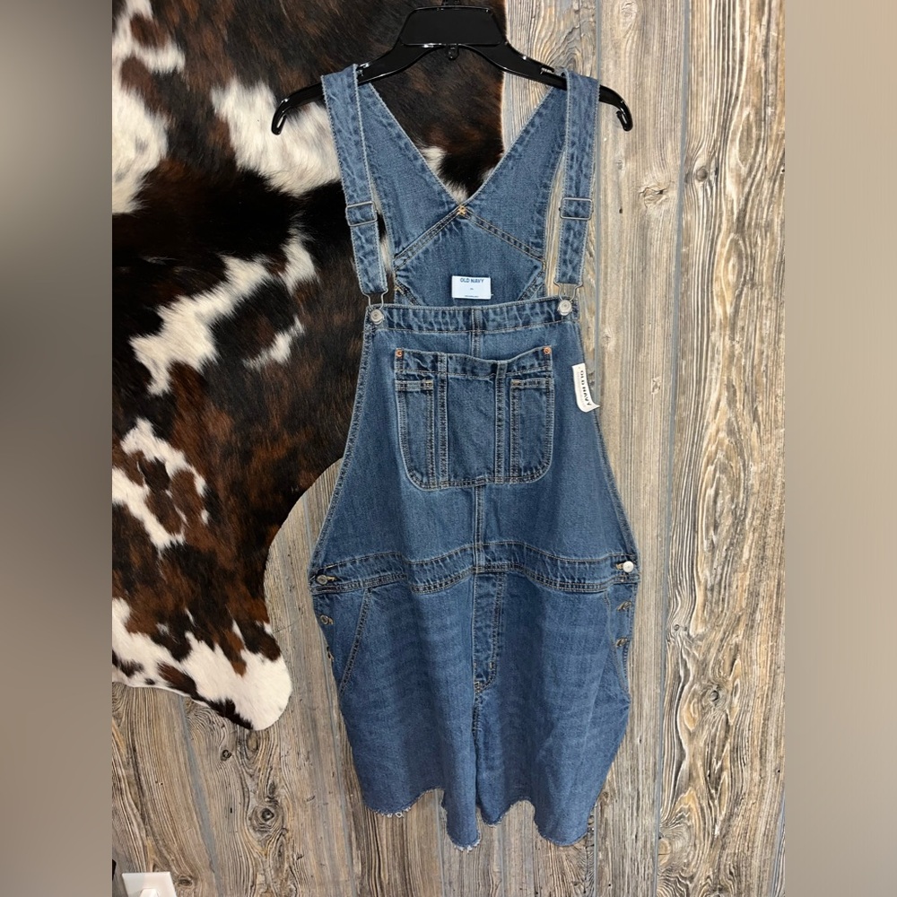 Old Navy raw hem blue jean shortalls new with tags vintage style size XXL